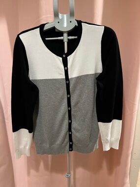 Calvin Klein Black, White & Gray Colorblock Button-Front Cardigan